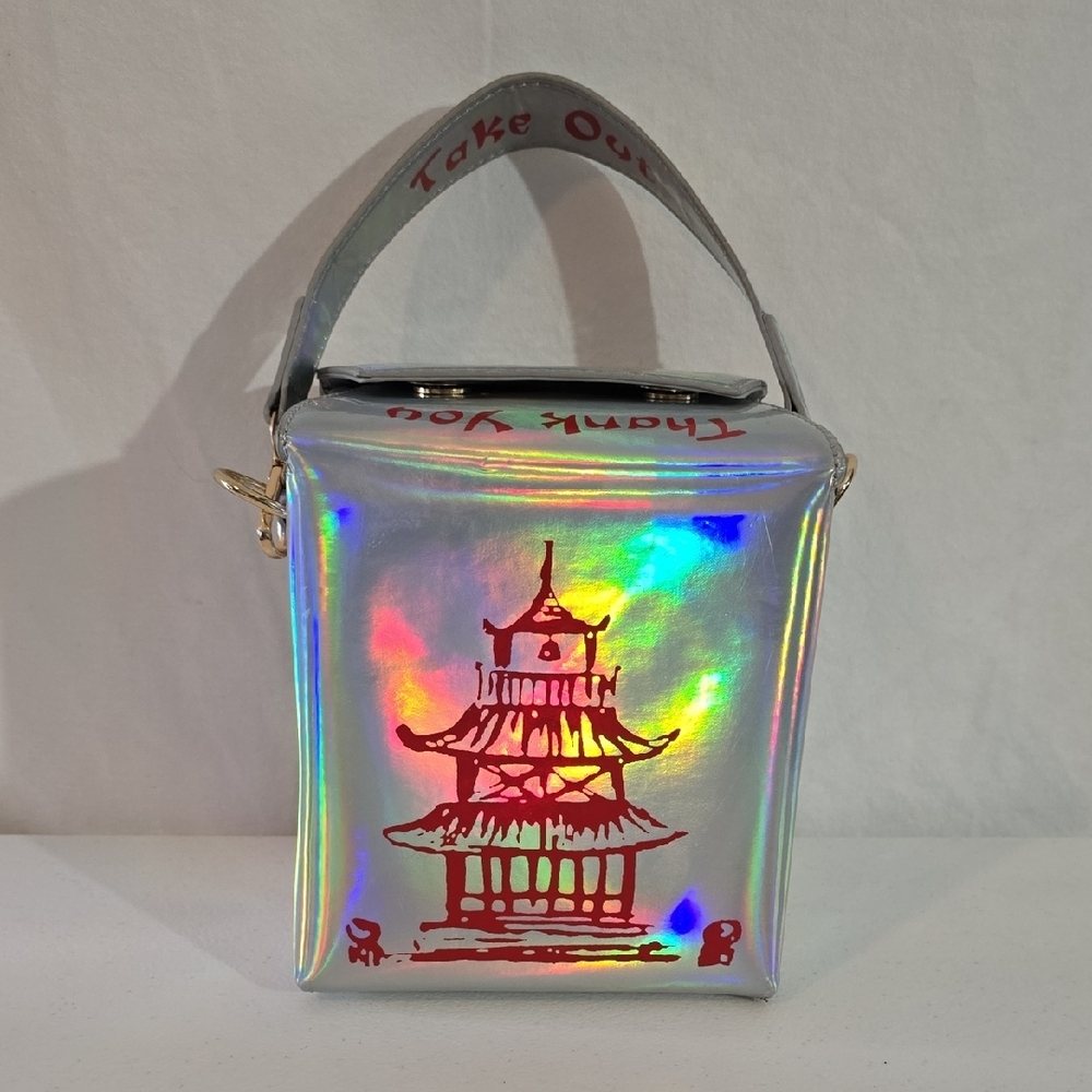 NWOT Silver Holographic Mini Bag with Pagoda Design